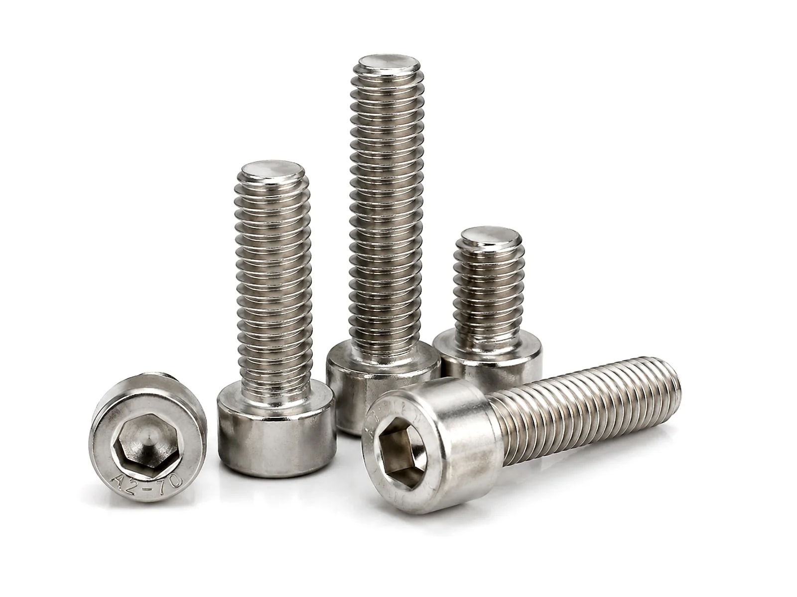 Stainless steel DIN 912 hex socket head cap screws in multiple sizes