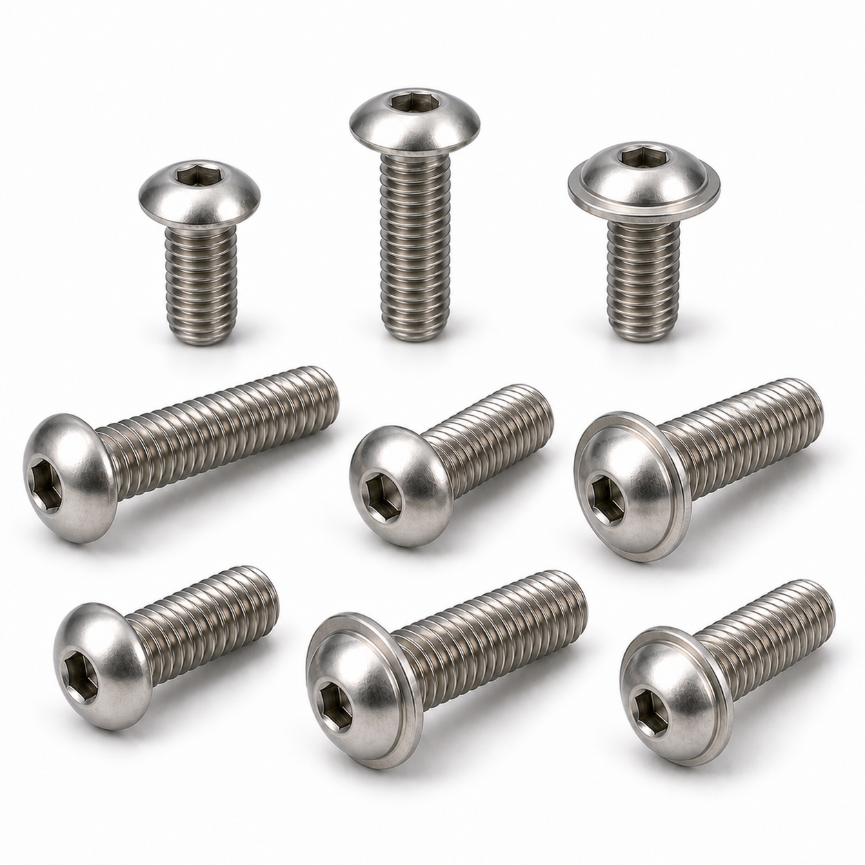 Stainless steel ISO 7380-1 and ISO 7380-2 button head socket screws