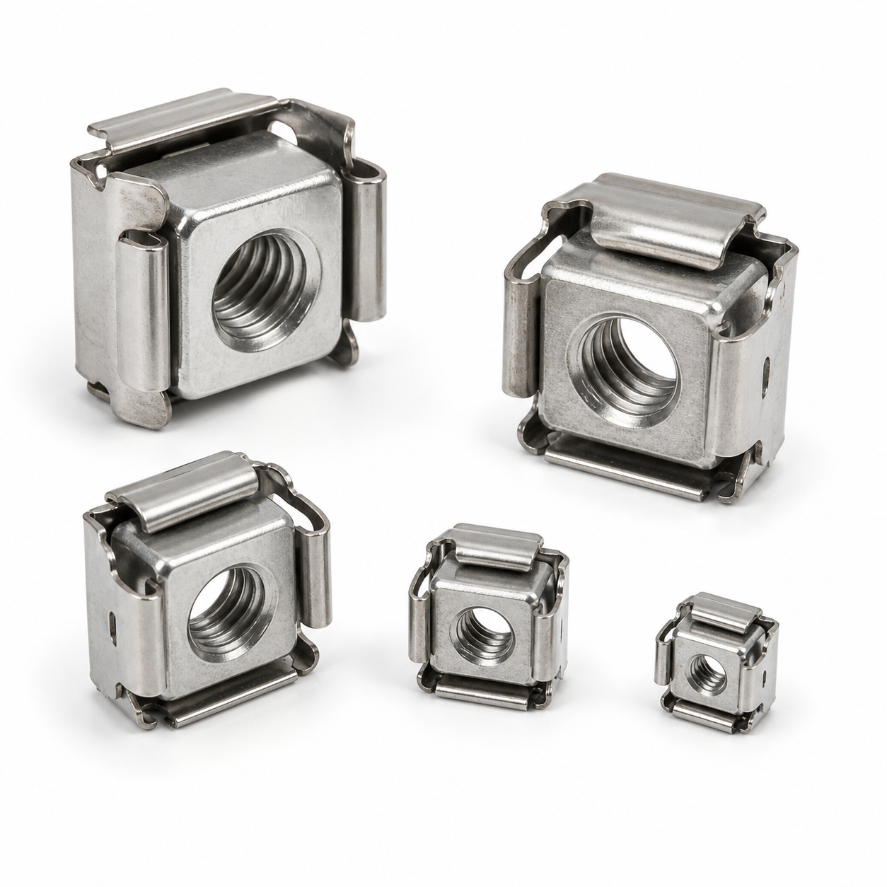 Stainless steel cage nuts with captive square threaded nuts
