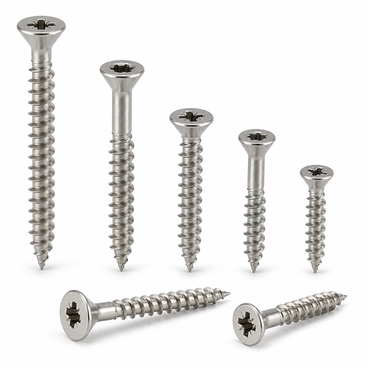 Stainless steel countersunk chipboard screws with Pozidriv Torx and Phillips drives