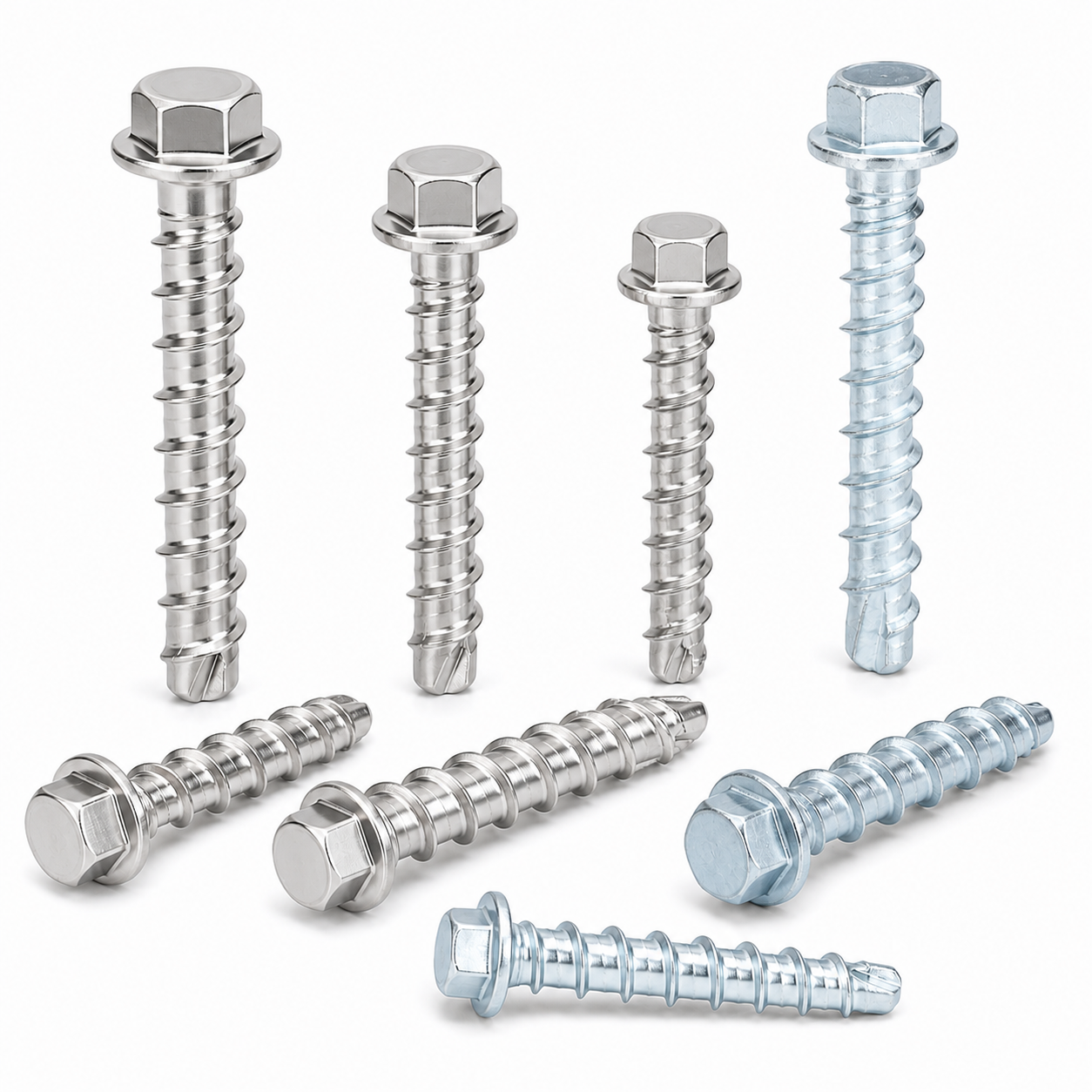 Hex flange head concrete screws in stainless steel and carbon steel