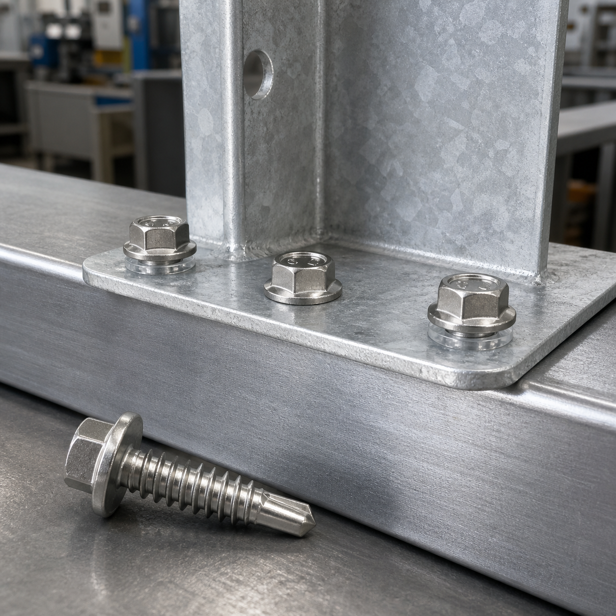 Hex washer head self drilling screw with PVC washer fastening industrial sheet metal
