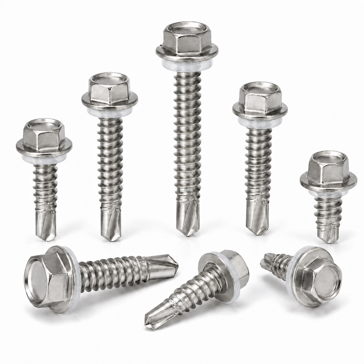 410 stainless steel hex washer head self drilling screws with PVC washers