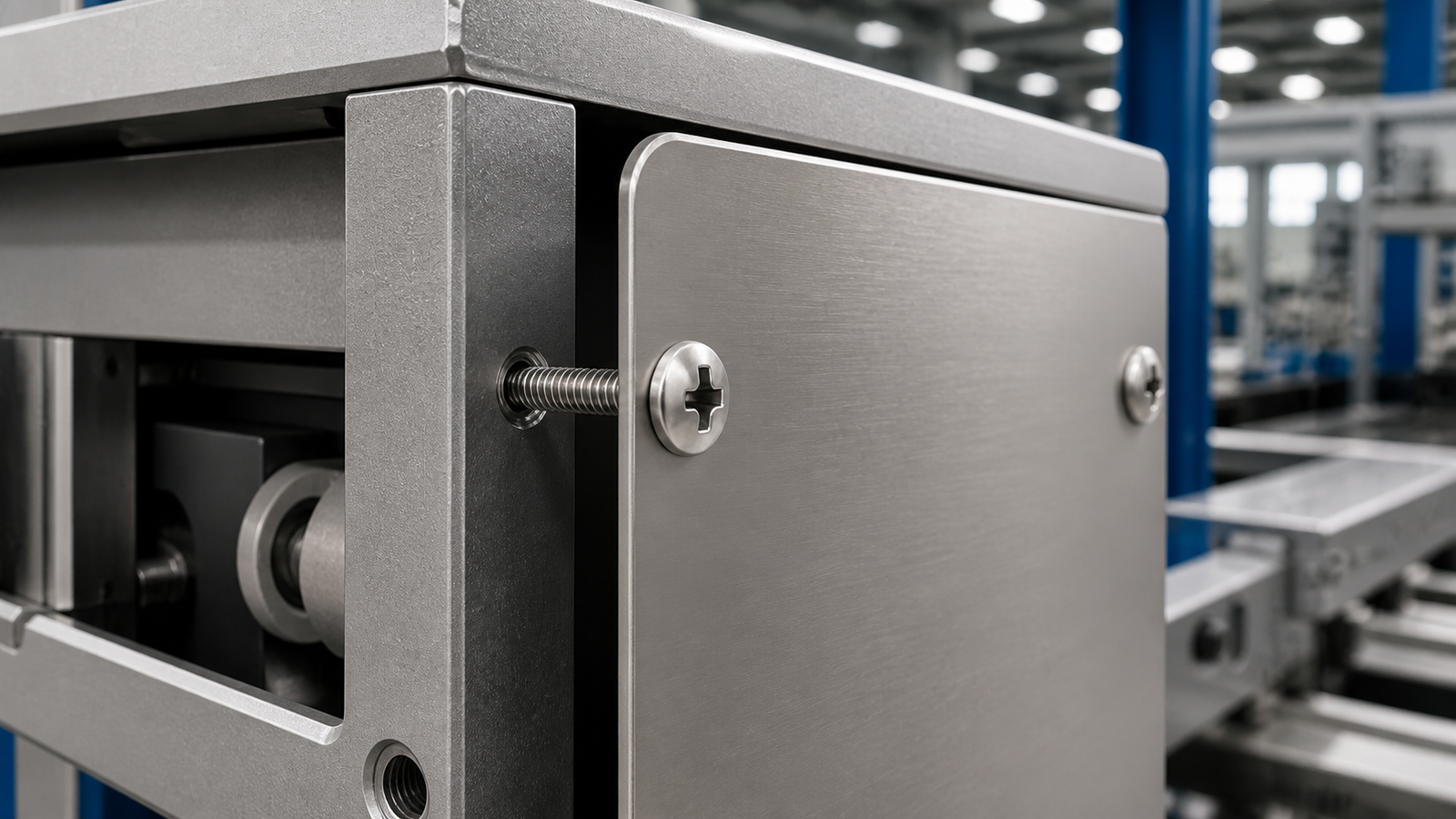 Pan Head Machine Screw fastening an industrial equipment panel into a threaded insert