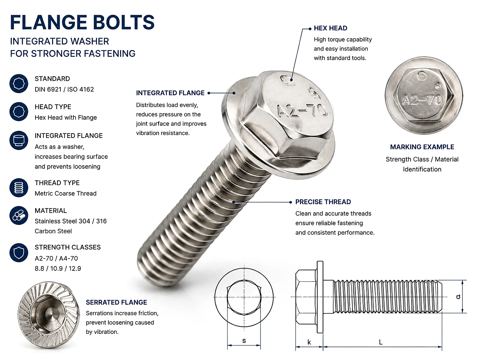 Serrated flange bolt technical detail