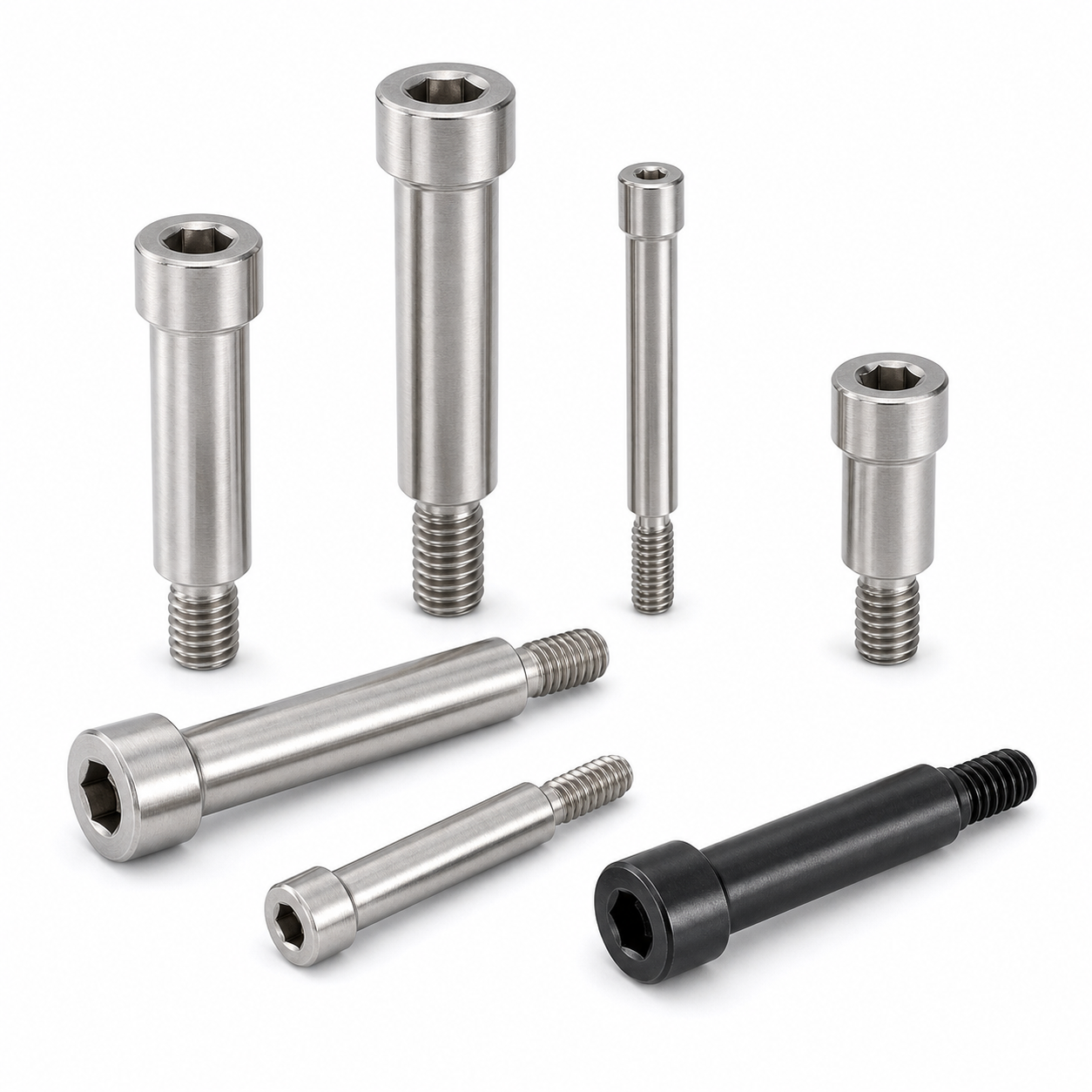 Stainless steel precision shoulder bolts with hex socket heads and reduced threads