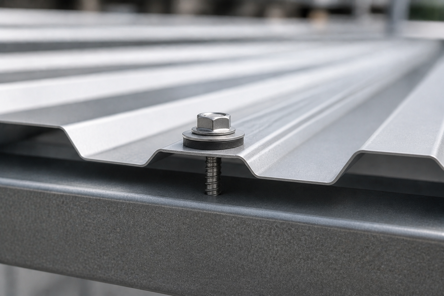 Stainless steel bonded EPDM sealing washer installed on metal roofing