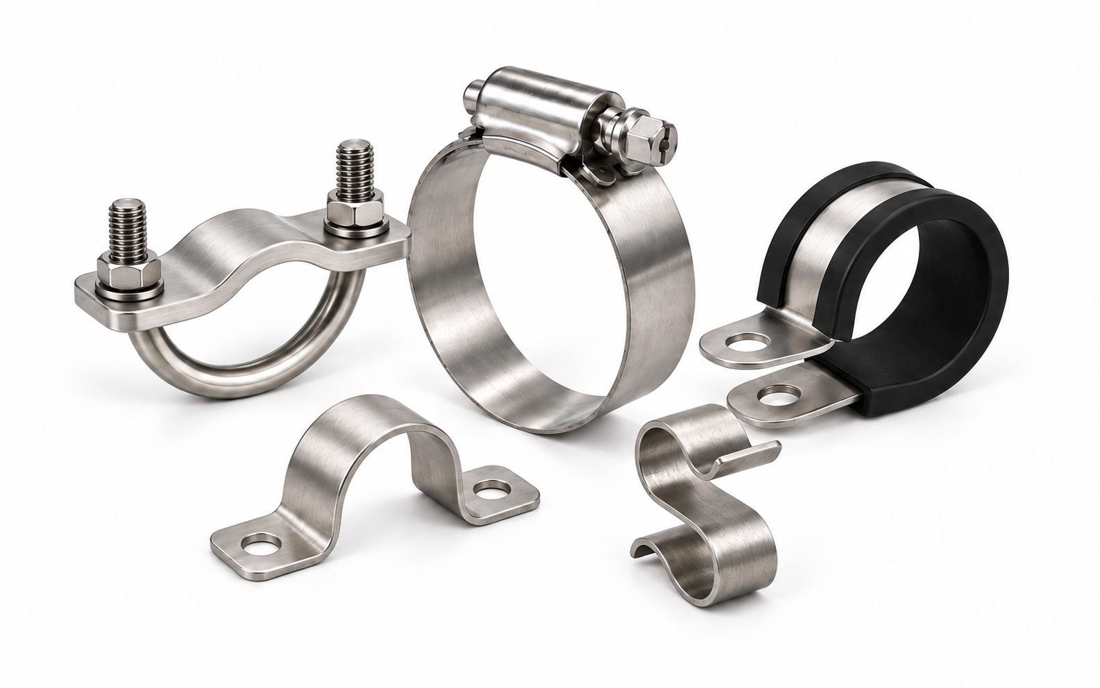 Stainless steel hose clamp P-clip pipe clamp saddle clamp and spring clip product range