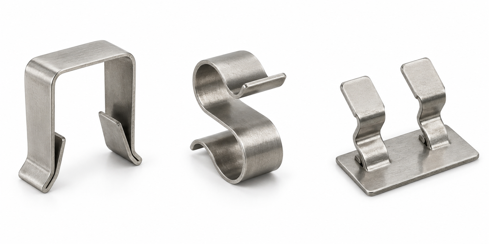 Stainless steel spring clips and metal retaining clips
