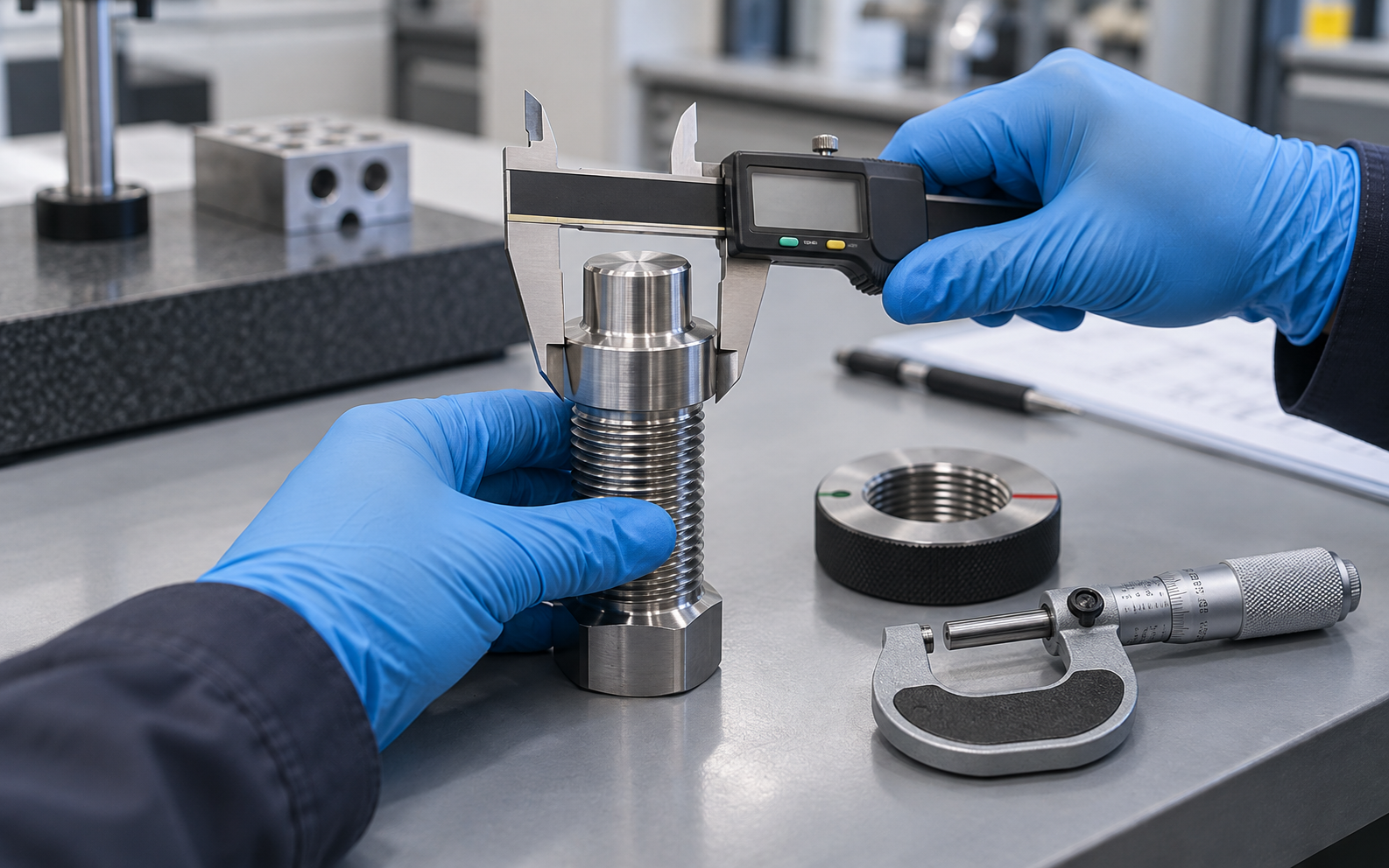 Dimensional and thread inspection of a custom stainless steel component