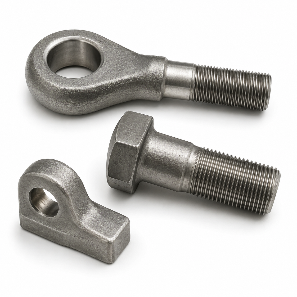 Forged stainless steel eye fastener, heavy bolt and structural connector