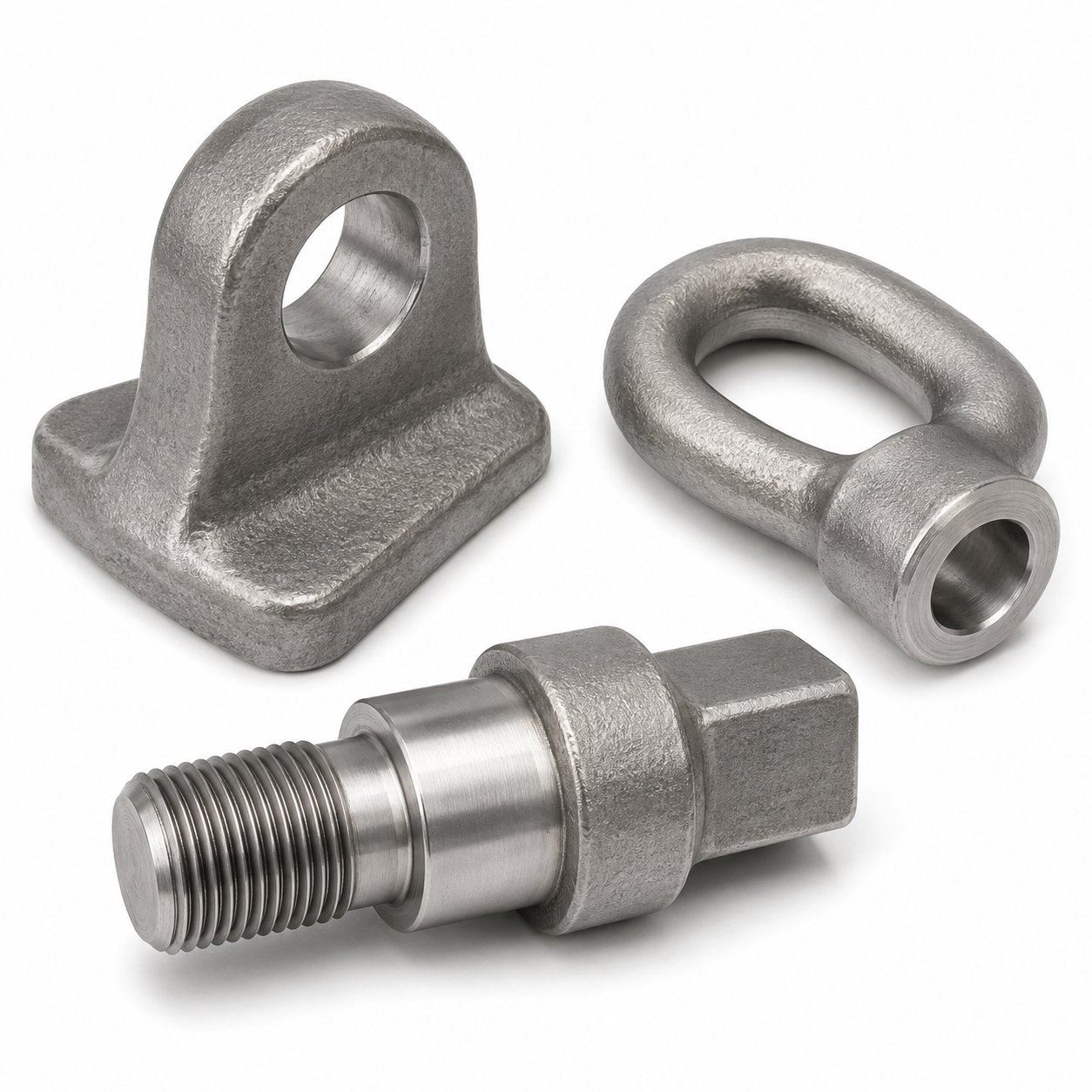 Forged stainless steel lug, eye connector and heavy threaded component
