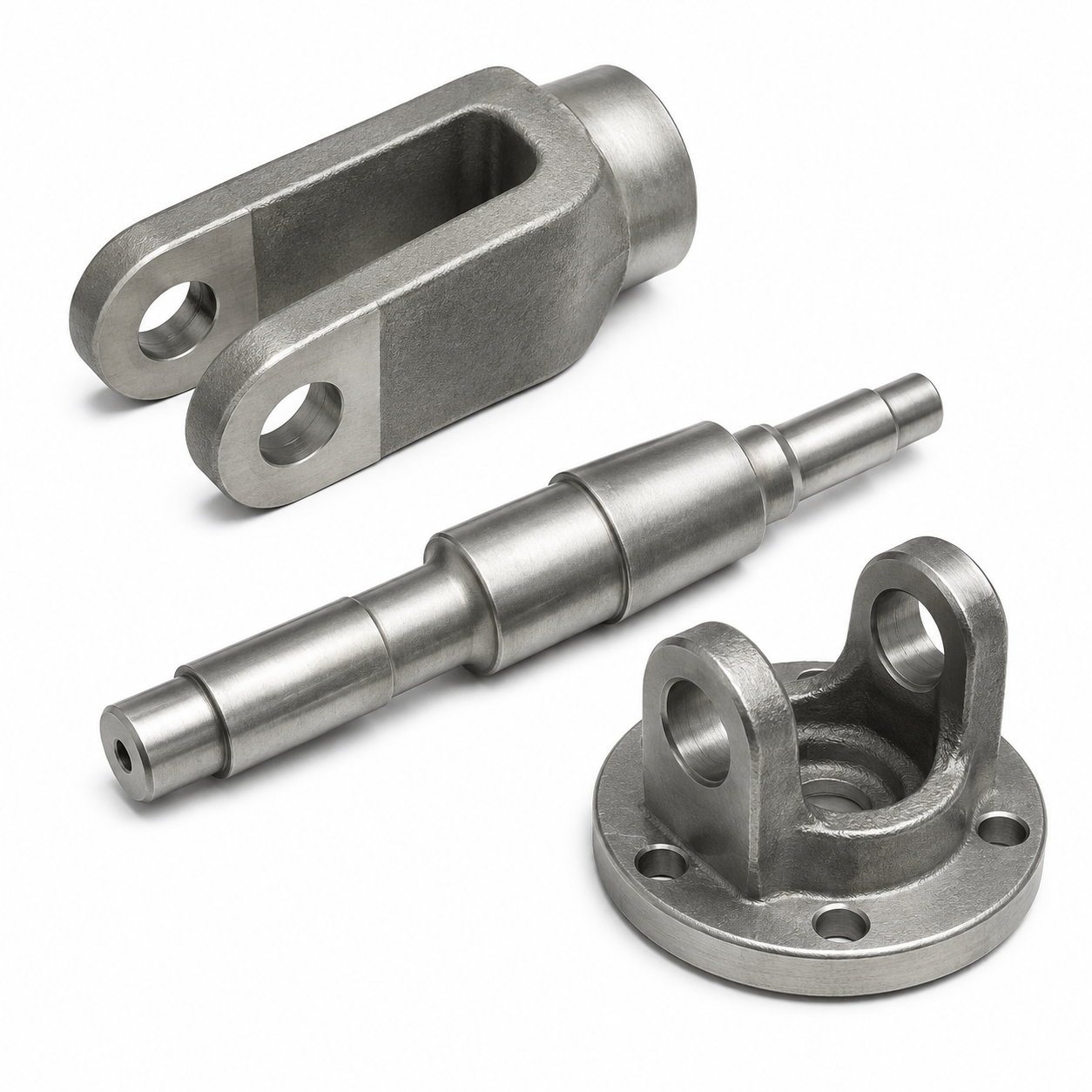 Forged stainless steel clevis, stepped shaft and flange yoke components