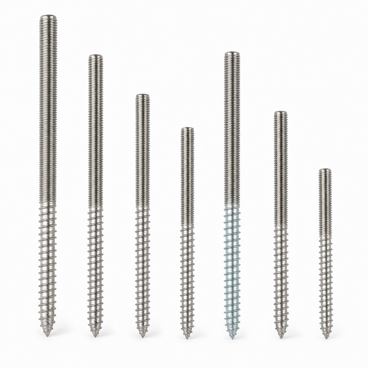 Stainless steel hanger bolts with machine thread and wood screw thread