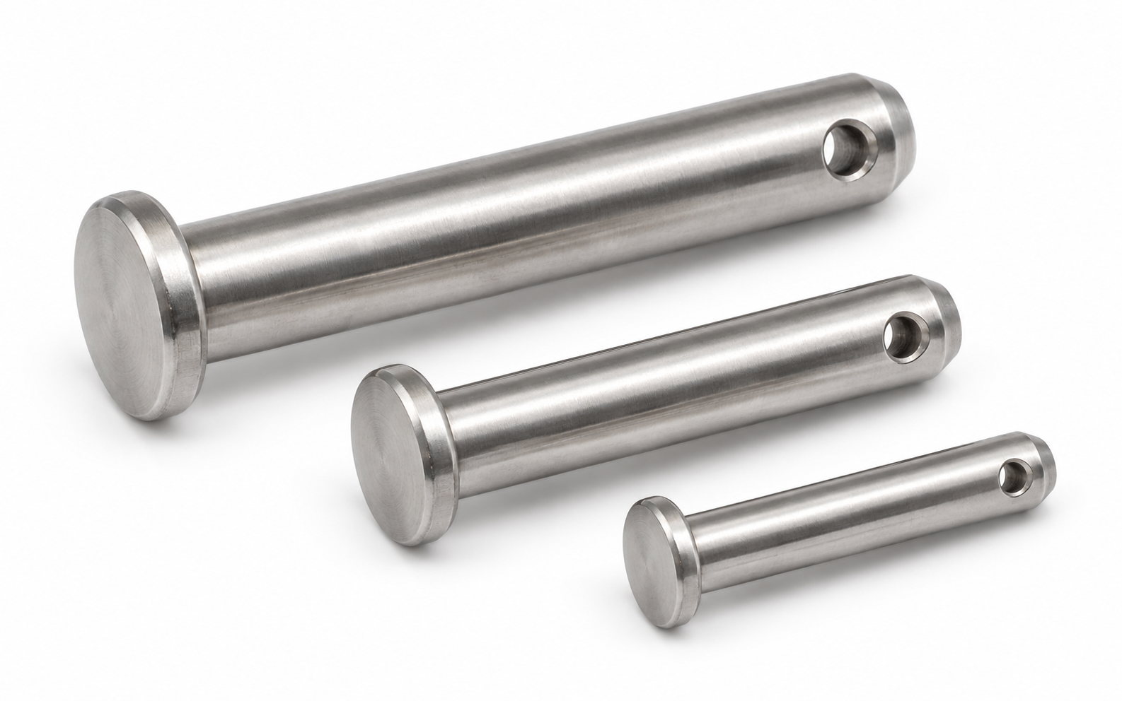 Stainless steel clevis pins with retaining holes