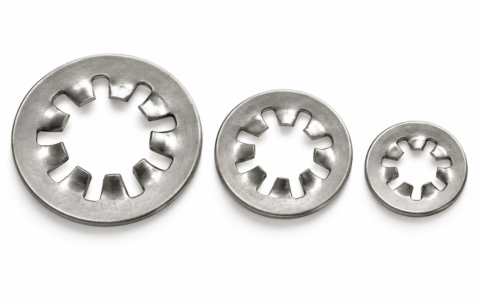 Stainless steel push-on retaining rings with internal locking teeth