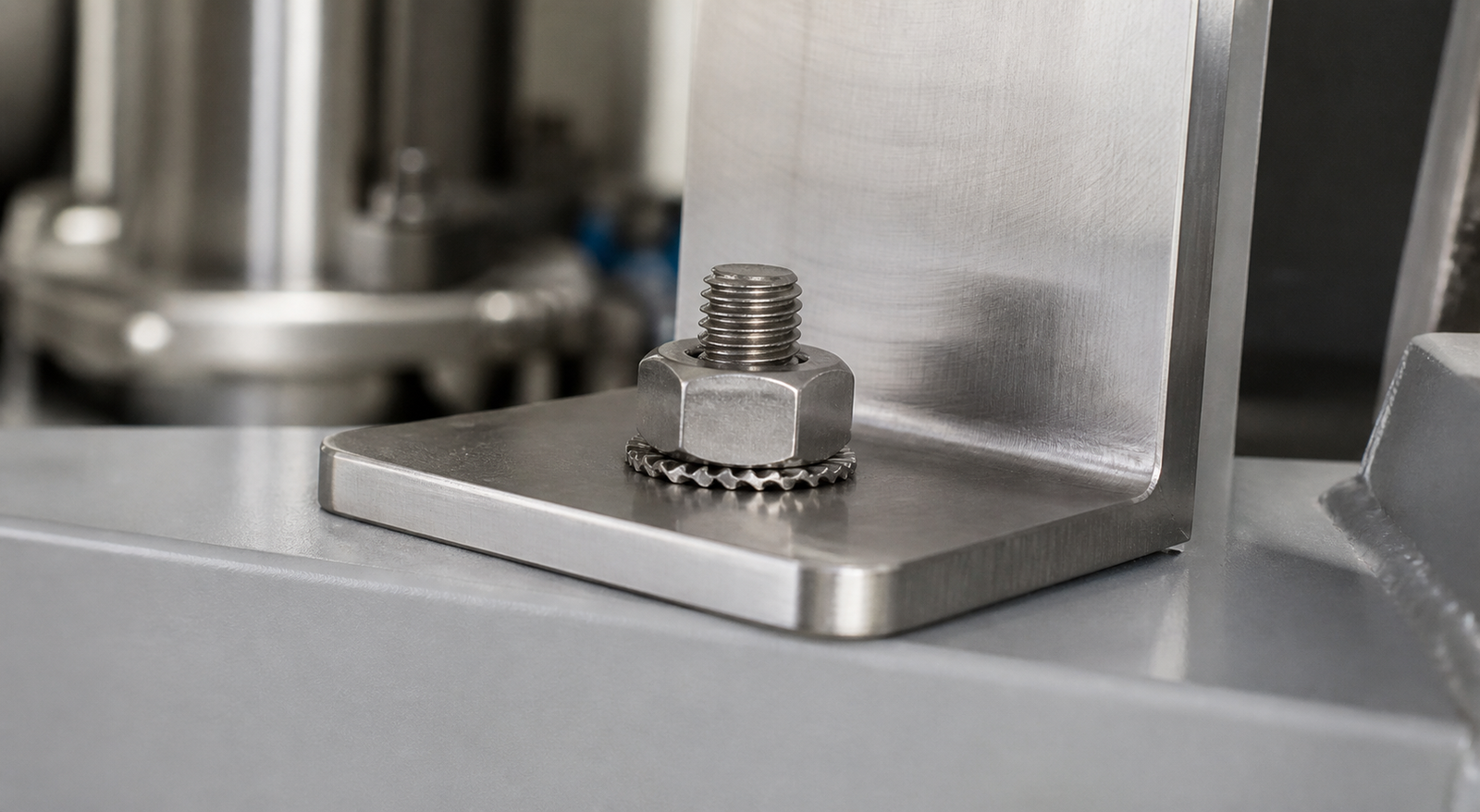 External serrated lock washer installed under a stainless steel hex nut