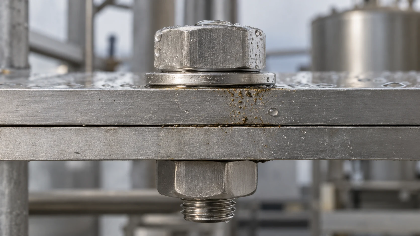 Crevice locations around stainless steel bolts washers and joint interfaces