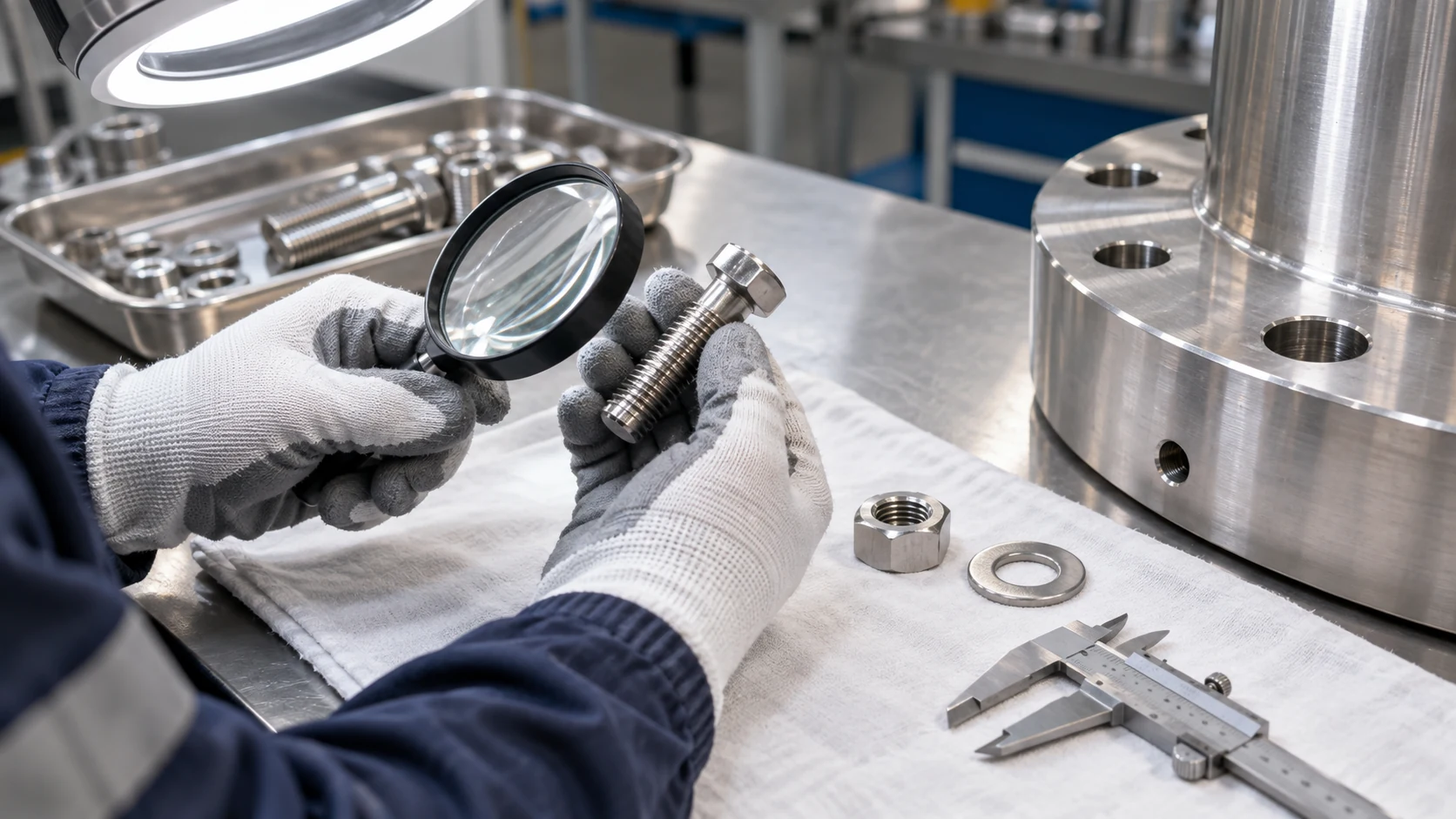 Inspection of stainless steel fastener surface condition before installation