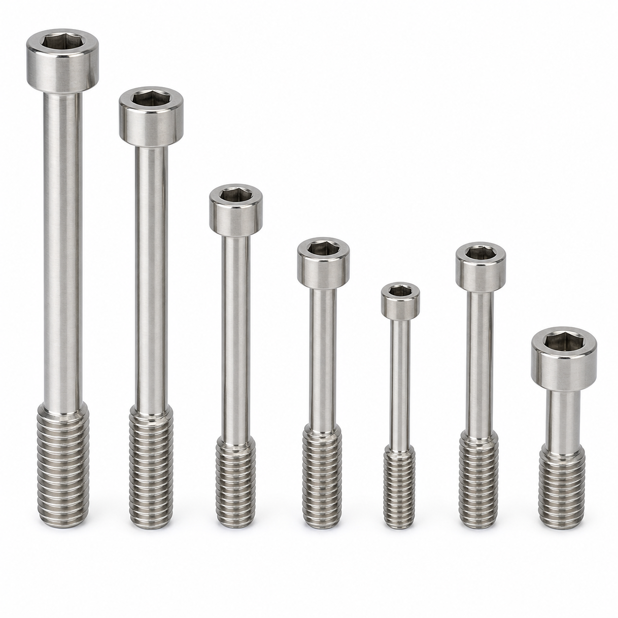 Stainless steel captive screws with hex socket heads reduced shanks and machine threads