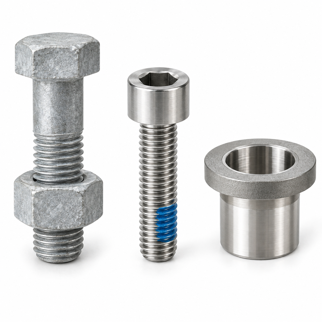 Surface treatment details showing galvanized thread fit, locking patch and masked precision bore