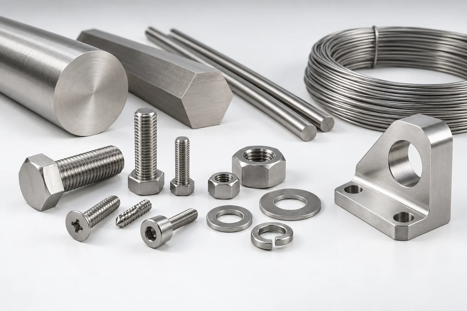 Common and special stainless steel material forms with fasteners and custom components